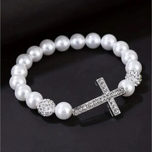 3 for $26 - Rhinestone Cross Pearl Bracelet